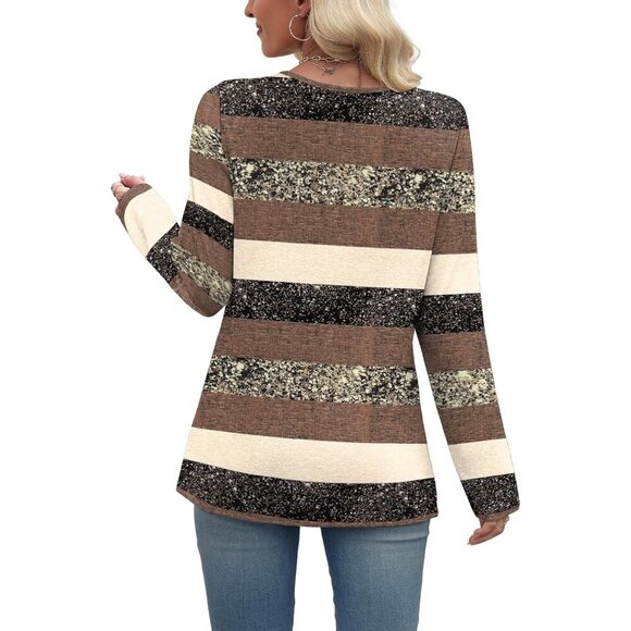 Long Sleeve Shirts for Women Fall Outfits V Neck T Shirts Button Down Tunic Tops - Picture 5 of 5